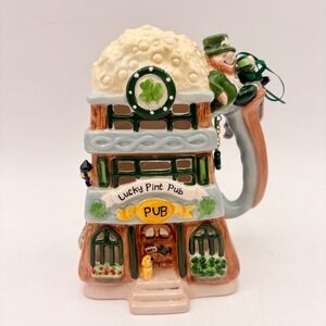 Blue Sky Clayworks Heather Goldminc Lucky Pint Pub Leprechaun Tealight Holder